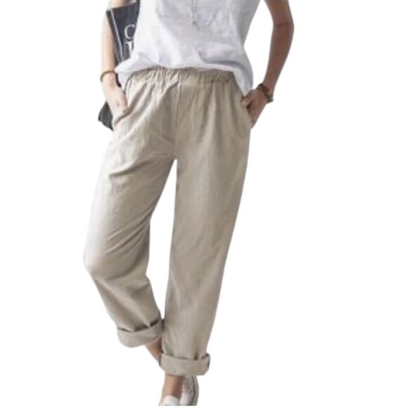 Charter Club Pants Womens Petite Small Beige Linen Drawstring Elastic Waist - Picture 12 of 12